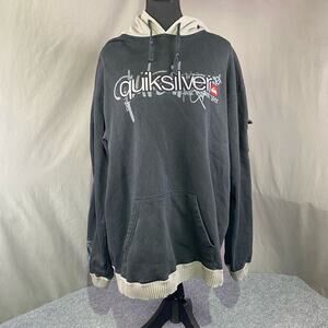 Quicksilver Hoodie Men’s Large Logo Graffiti Ribbed Casual Skater Black Grey